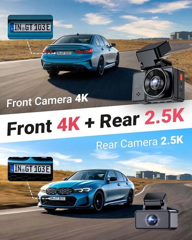 كاميرا Vantrue E2 Pro Dash Cam الأمامية والخلفية، كاميرا خلفية مطورة 2.5K، كاميرا داش 4K+2.5K للسيارات، التحكم الصوتي، WiFi، GPS، الرؤية الليلية، وضع انتظار السيارات 24 ساعة، تسجيل حلقة، 2.45 بوصة IPS، دعم 1 تيرابايت in Kuwait