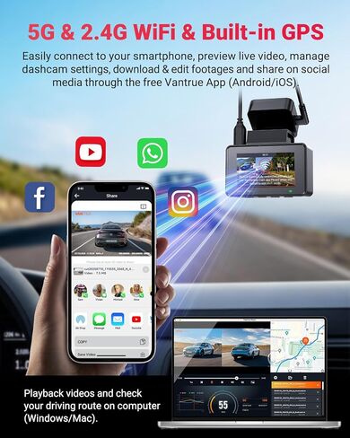 كاميرا Vantrue E2 Pro Dash Cam الأمامية والخلفية، كاميرا خلفية مطورة 2.5K، كاميرا داش 4K+2.5K للسيارات، التحكم الصوتي، WiFi، GPS، الرؤية الليلية، وضع انتظار السيارات 24 ساعة، تسجيل حلقة، 2.45 بوصة IPS، دعم 1 تيرابايت in Kuwait