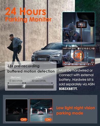 كاميرا Vantrue E2 Pro Dash Cam الأمامية والخلفية، كاميرا خلفية مطورة 2.5K، كاميرا داش 4K+2.5K للسيارات، التحكم الصوتي، WiFi، GPS، الرؤية الليلية، وضع انتظار السيارات 24 ساعة، تسجيل حلقة، 2.45 بوصة IPS، دعم 1 تيرابايت in Kuwait