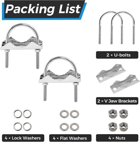2 PCS Antenna Mount Clamp U-Bolt, Antenna Mast Clamp U Bolts with V Jaw Block, U Bolt Pipe Clamp Assembly, Mounting Hardware for Outside Home Antenna(Secure an Antenna mast of up to 1 5/8" Diameter) in Kuwait
