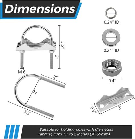 2 PCS Antenna Mount Clamp U-Bolt, Antenna Mast Clamp U Bolts with V Jaw Block, U Bolt Pipe Clamp Assembly, Mounting Hardware for Outside Home Antenna(Secure an Antenna mast of up to 1 5/8" Diameter) in Kuwait