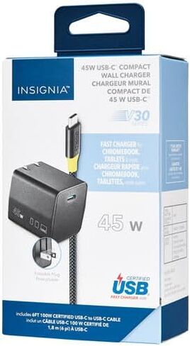 Insignia 45W USB-C Wall Accessory with Cable – Compact USB-C Support for Phones, Video Game Consoles, Tablets & Laptops in Kuwait