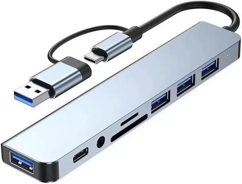 محول USB C Hub 3.0، موسع USB 8 في 1 من الألومنيوم مع قارئ بطاقة SD/TF، ​​مقبس سماعة رأس Aux 3.5 مم لجهاز MacBook Pro Air والمزيد من أجهزة الكمبيوتر/الكمبيوتر المحمول/الكمبيوتر اللوحي in Kuwait