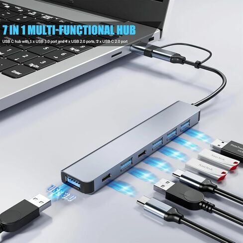 محول USB C Hub 3.0، موسع USB 8 في 1 من الألومنيوم مع قارئ بطاقة SD/TF، ​​مقبس سماعة رأس Aux 3.5 مم لجهاز MacBook Pro Air والمزيد من أجهزة الكمبيوتر/الكمبيوتر المحمول/الكمبيوتر اللوحي in Kuwait