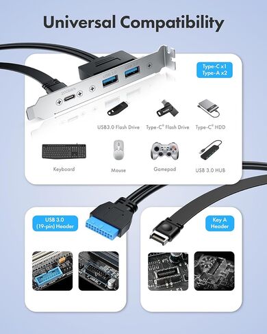 محول اللوحة الخلفية ineo USB 3.2 Gen 2x2 Type-C مع دعامة PCIe، ومنافذ USB-C بسرعة 20 جيجابت في الثانية ومنفذ USB A 3.0 مزدوج، وكابل تمديد رأس اللوحة الأم مع موصلات من النوع E و20 دبوسًا و19 دبوسًا in Kuwait
