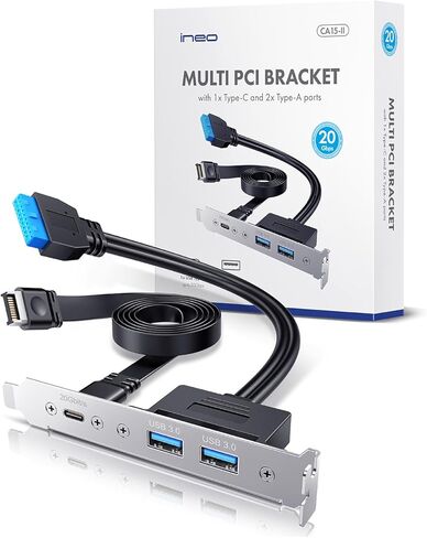 محول اللوحة الخلفية ineo USB 3.2 Gen 2x2 Type-C مع دعامة PCIe، ومنافذ USB-C بسرعة 20 جيجابت في الثانية ومنفذ USB A 3.0 مزدوج، وكابل تمديد رأس اللوحة الأم مع موصلات من النوع E و20 دبوسًا و19 دبوسًا in Kuwait