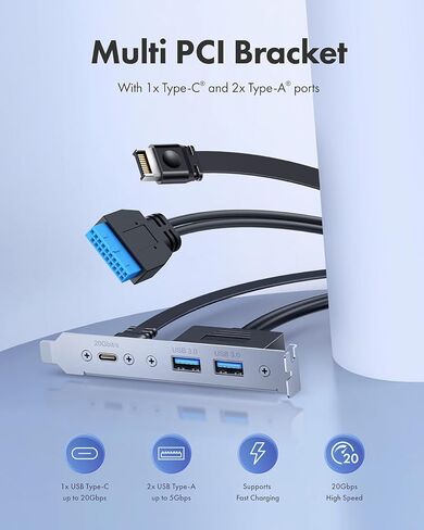 محول اللوحة الخلفية ineo USB 3.2 Gen 2x2 Type-C مع دعامة PCIe، ومنافذ USB-C بسرعة 20 جيجابت في الثانية ومنفذ USB A 3.0 مزدوج، وكابل تمديد رأس اللوحة الأم مع موصلات من النوع E و20 دبوسًا و19 دبوسًا in Kuwait