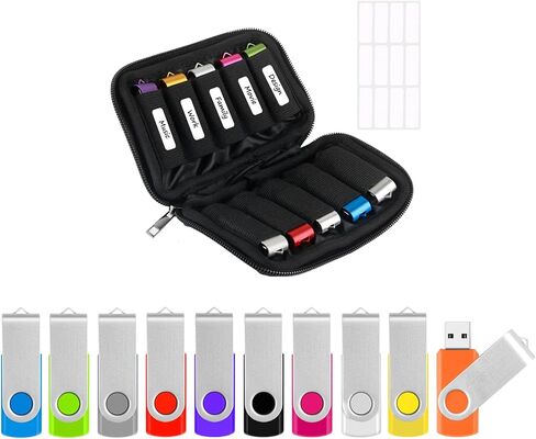 Flash Drive Case USB Storage Case with 4GB Thumb Drives 10 Pack, Portable Travel Electronics Bag USB Memory Stick Holder Computer Accessories Small Carrying Case with 12 Flash Drive Labels in Kuwait