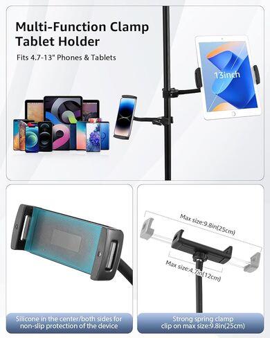 حامل جهاز لوحي SH Gooseneck لأجهزة iPad، حامل iPad مرن بزاوية 360 درجة لجهاز المشي وحامل الميكروفون، مشبك Super Crab Clamp iPad للمكتب، معدات التمرين، إعداد التسجيل، متوافق مع أجهزة 4.7-13 بوصة in Kuwait