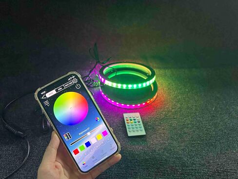2 قطعة من أضواء حلقة مكبر الصوت المحورية مقاس 12 بوصة - RGB ولون ثابت لمطاردة لون الأحلام LED المتدفق، جهاز تحكم عن بعد يعمل بالبلوتوث لسيارة شاحنة قارب Slingshot Rykers Spyders in Kuwait