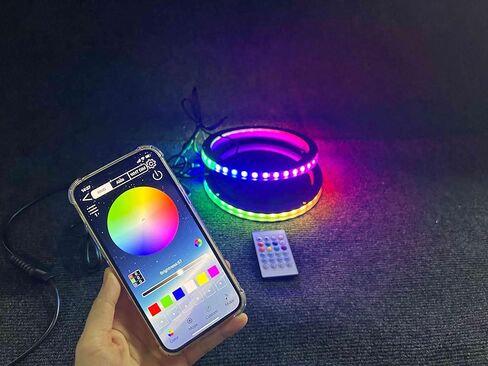 2 قطعة من أضواء حلقة مكبر الصوت المحورية مقاس 12 بوصة - RGB ولون ثابت لمطاردة لون الأحلام LED المتدفق، جهاز تحكم عن بعد يعمل بالبلوتوث لسيارة شاحنة قارب Slingshot Rykers Spyders in Kuwait
