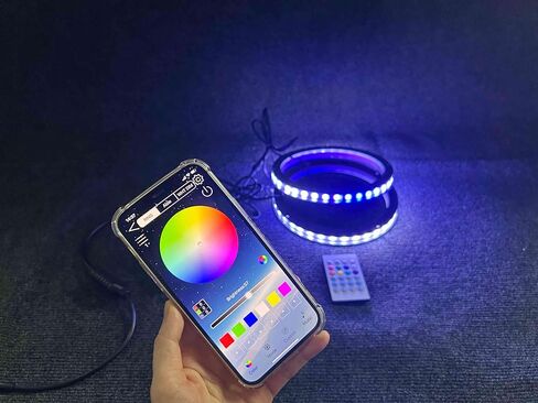 2 قطعة من أضواء حلقة مكبر الصوت المحورية مقاس 12 بوصة - RGB ولون ثابت لمطاردة لون الأحلام LED المتدفق، جهاز تحكم عن بعد يعمل بالبلوتوث لسيارة شاحنة قارب Slingshot Rykers Spyders in Kuwait