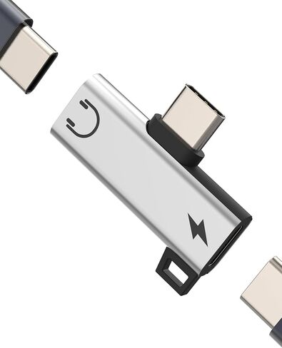 محول سماعة رأس USB C مزدوج (عبوتان) مقسم مقبس صوت 2 في 1 لهاتف iPhone 16 15 Pro Max متوافق مع شاحن Samsung Galaxy DAC وسماعات iPad Type C Dongle ومنفذ سلك شحن Android in Kuwait