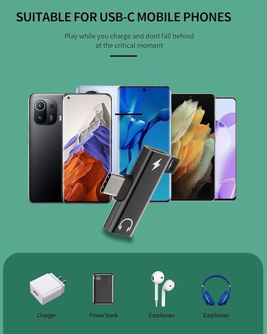 محول سماعة رأس USB C مزدوج (عبوتان) مقسم مقبس صوت 2 في 1 لهاتف iPhone 16 15 Pro Max متوافق مع شاحن Samsung Galaxy DAC وسماعات iPad Type C Dongle ومنفذ سلك شحن Android in Kuwait