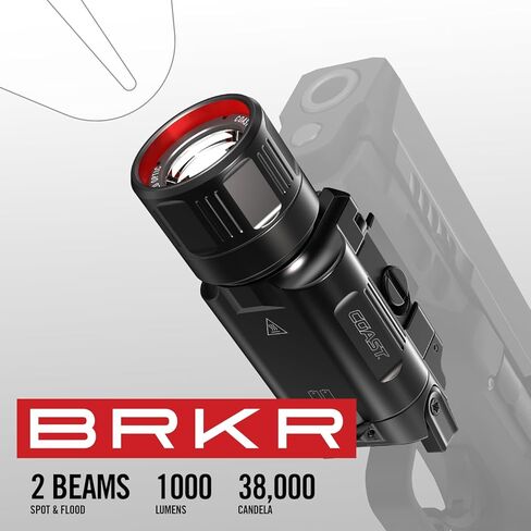 Coast PTX65R Two Beam 1000 Lumen USB-C Rechargeable LED Tactical Weapon Light with Tool-Free Universal/Picatinny Mounting System, and Spot & Flood Beams - IP54 Rating in Kuwait