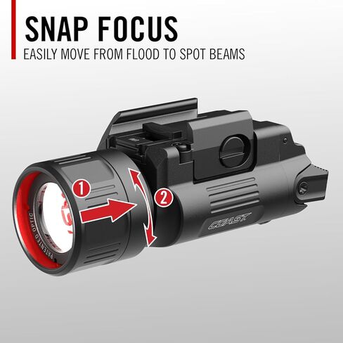 Coast PTX65R Two Beam 1000 Lumen USB-C Rechargeable LED Tactical Weapon Light with Tool-Free Universal/Picatinny Mounting System, and Spot & Flood Beams - IP54 Rating in Kuwait