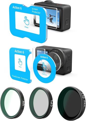 TELESIN 【CPL+VND2-32+UV】 طقم مرشح + [واقي شاشة AR-Ultra] لـ DJI Osmo Action 6، مرشح استقطاب محايد الكثافة سهل التركيب، طلاء مضاد للانعكاس مع إطار محاذاة تلقائية سهل التركيب in Kuwait