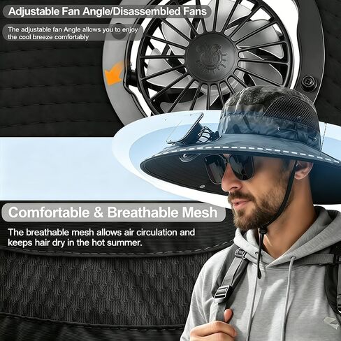 Hat with Solar Fan Panel Powered for Men Women Wide Brim UPF 50+ UV Protect USB Charging Breathable for Fishing Beach Outdoor Cap Camouflage in Kuwait