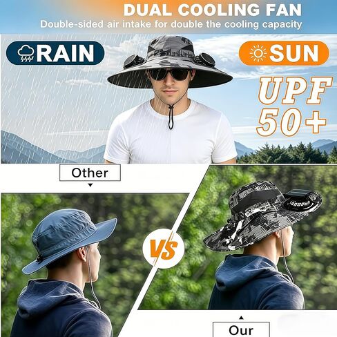 Hat with Solar Fan Panel Powered for Men Women Wide Brim UPF 50+ UV Protect USB Charging Breathable for Fishing Beach Outdoor Cap Camouflage in Kuwait