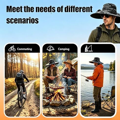 Hat with Solar Fan Panel Powered for Men Women Wide Brim UPF 50+ UV Protect USB Charging Breathable for Fishing Beach Outdoor Cap Camouflage in Kuwait