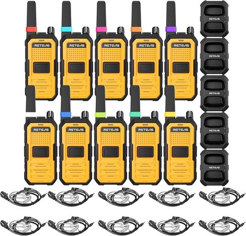 Retevis RB48A IP67 أجهزة اتصال لاسلكية مقاومة للماء طويلة المدى للبالغين (10 عبوات) حزمة مع سماعات جهاز اتصال لاسلكي (10 عبوات)، راديو عالي التحمل ثنائي الاتجاه، تقليل الضوضاء، PTT كبير، مكبر صوت 1000 مللي واط، 23 ساعة in Kuwait