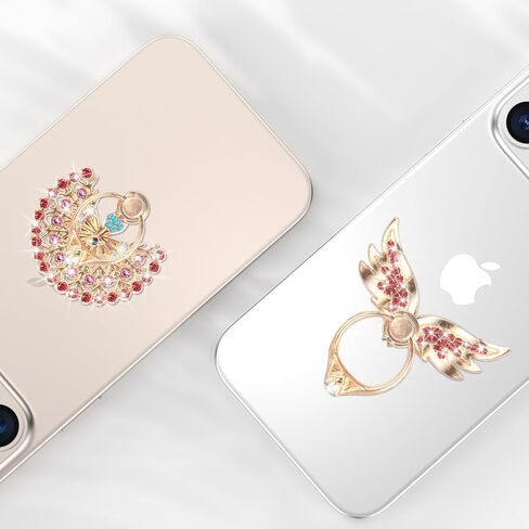 حامل حلقة إصبع الهاتف، عبوتان من المعدن اللامع اللامع العالمي لهاتف iPhone 17/16/15/14/13 Pro Max، Galaxy S25/S24/S23/S22 Ultra، حامل قبضة حلقة الإصبع، الطاووس/الأجنحة in Kuwait