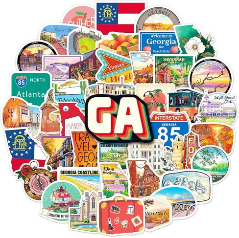 YTSQLER 200 PCS Georgia State Stickers, Georgia Travel Souvenirs Stickers for Laptop Water Bottle Party Supplies Journal, Waterproof Travel Decals for Women Men Adults in Kuwait