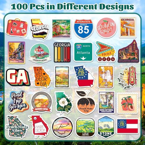 YTSQLER 200 PCS Georgia State Stickers, Georgia Travel Souvenirs Stickers for Laptop Water Bottle Party Supplies Journal, Waterproof Travel Decals for Women Men Adults in Kuwait