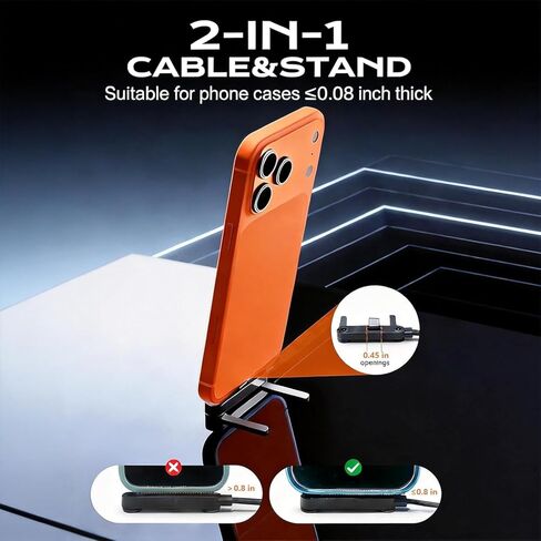 كابل شاحن حامل غير مرئي، كابل شحن سريع 240 وات PD للمكتب، كابل USB-C إلى USB-C بطول 4.9 قدم مع حامل معدني قابل للتعديل 360 درجة، حامل غير مرئي للألعاب والمكتب والمنزل in Kuwait