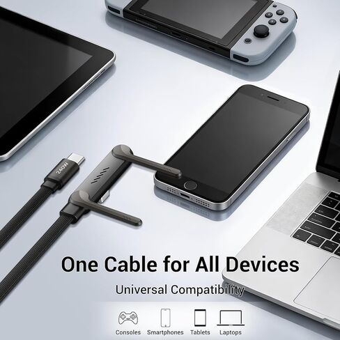 كابل شاحن حامل غير مرئي، كابل شحن سريع 240 وات PD للمكتب، كابل USB-C إلى USB-C بطول 4.9 قدم مع حامل معدني قابل للتعديل 360 درجة، حامل غير مرئي للألعاب والمكتب والمنزل in Kuwait