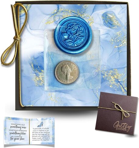 Authentic Silver Sixpence Coin For Bride's Shoe - 4 Piece Set Includes 1953 Sixpence, Sentimental Message Card, Something Old New Borrowed Something Blue Tradition Wedding Poem Card, Keepsake Gift Box in Saudi Arabia