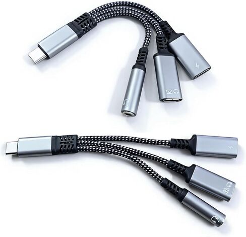 قطعتان من محول سماعة الرأس والشاحن 3 في 1 USB-C إلى 3.5 ملم، موزع Aux مزدوج من النوع C لهواتف iPhone 15/16 Pro/Max/Plus وSamsung Galaxy S22/S23/S24 Ultra وHuawei Mate 40/30/20 in Kuwait