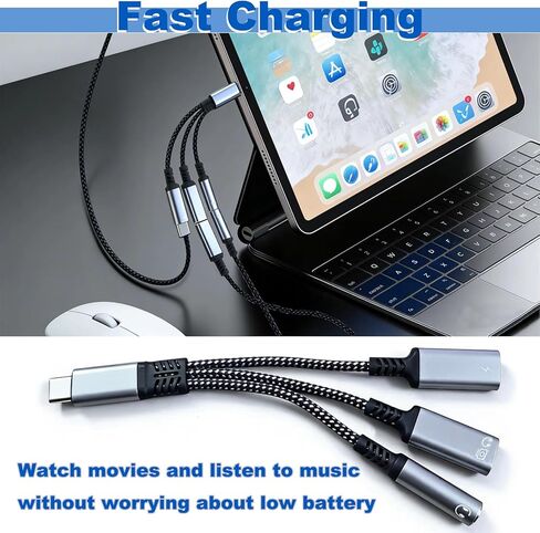 قطعتان من محول سماعة الرأس والشاحن 3 في 1 USB-C إلى 3.5 ملم، موزع Aux مزدوج من النوع C لهواتف iPhone 15/16 Pro/Max/Plus وSamsung Galaxy S22/S23/S24 Ultra وHuawei Mate 40/30/20 in Kuwait