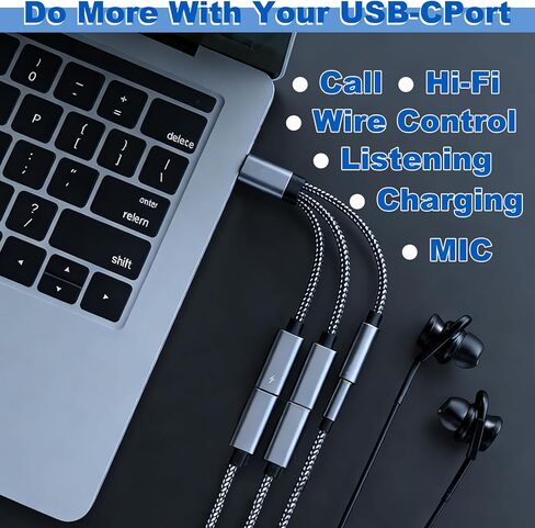 قطعتان من محول سماعة الرأس والشاحن 3 في 1 USB-C إلى 3.5 ملم، موزع Aux مزدوج من النوع C لهواتف iPhone 15/16 Pro/Max/Plus وSamsung Galaxy S22/S23/S24 Ultra وHuawei Mate 40/30/20 in Kuwait
