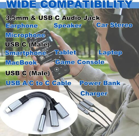 قطعتان من محول سماعة الرأس والشاحن 3 في 1 USB-C إلى 3.5 ملم، موزع Aux مزدوج من النوع C لهواتف iPhone 15/16 Pro/Max/Plus وSamsung Galaxy S22/S23/S24 Ultra وHuawei Mate 40/30/20 in Kuwait