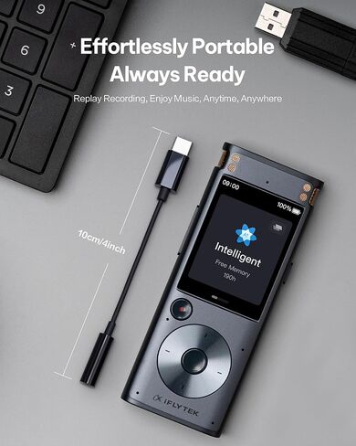 محول مقبس الصوت iflytek USB-C إلى 3.5 مم، مسجل صوت غير متصل مصمم مع التشغيل، صوت بخمس لغات إلى نص مع النسخ بالذكاء الاصطناعي، جهاز تسجيل للاجتماعات والمقابلات والتعلم in Kuwait