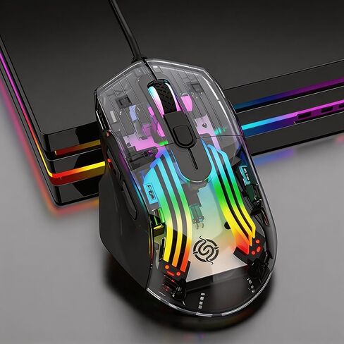【 USB - 57 Inch Cable Length - 2026 Upgraded Fully Transparent Body 】 Gaming Optical RGB Wired Mouse, Click Mute Effect, 7200DPI, Switchable Light Effect, No Lag or Delay, Precise Clicking in Kuwait