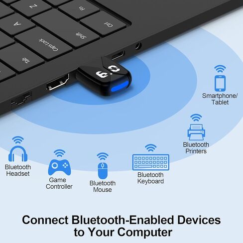 محول بلوتوث USB للكمبيوتر الشخصي، التوصيل والتشغيل EDR&BLE محول بلوتوث 6.0 جهاز استقبال دونجل أزرق للكمبيوتر والكمبيوتر المحمول وسطح المكتب ولوحة المفاتيح والماوس وسماعات الرأس ومكبرات الصوت والطابعة ودعم Windows 11/10/8.1/7 in Kuwait