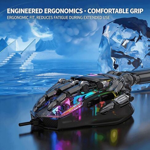 【 USB - 57 Inch Cable Length - 2026 Upgraded Fully Transparent Body 】 Gaming Optical RGB Wired Mouse, Click Mute Effect, 7200DPI, Switchable Light Effect, No Lag or Delay, Precise Clicking in Kuwait