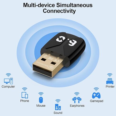 محول بلوتوث USB للكمبيوتر الشخصي، التوصيل والتشغيل EDR&BLE محول بلوتوث 6.0 جهاز استقبال دونجل أزرق للكمبيوتر والكمبيوتر المحمول وسطح المكتب ولوحة المفاتيح والماوس وسماعات الرأس ومكبرات الصوت والطابعة ودعم Windows 11/10/8.1/7 in Kuwait