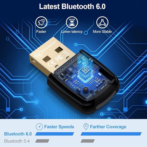 محول بلوتوث USB للكمبيوتر الشخصي، التوصيل والتشغيل EDR&BLE محول بلوتوث 6.0 جهاز استقبال دونجل أزرق للكمبيوتر والكمبيوتر المحمول وسطح المكتب ولوحة المفاتيح والماوس وسماعات الرأس ومكبرات الصوت والطابعة ودعم Windows 11/10/8.1/7 in Kuwait
