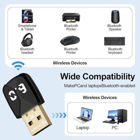 محول بلوتوث USB للكمبيوتر الشخصي، التوصيل والتشغيل EDR&BLE محول بلوتوث 6.0 جهاز استقبال دونجل أزرق للكمبيوتر والكمبيوتر المحمول وسطح المكتب ولوحة المفاتيح والماوس وسماعات الرأس ومكبرات الصوت والطابعة ودعم Windows 11/10/8.1/7 in Kuwait