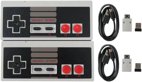 2025 New 2.4 GHz Wireless Controller Upgraded Turbo Function Built-in Rechargeable Battery USB Wireless Adapter for Mini NES Classic Edition PC Mac OS Raspberry PI (2-pk, Classic Gray) in Kuwait