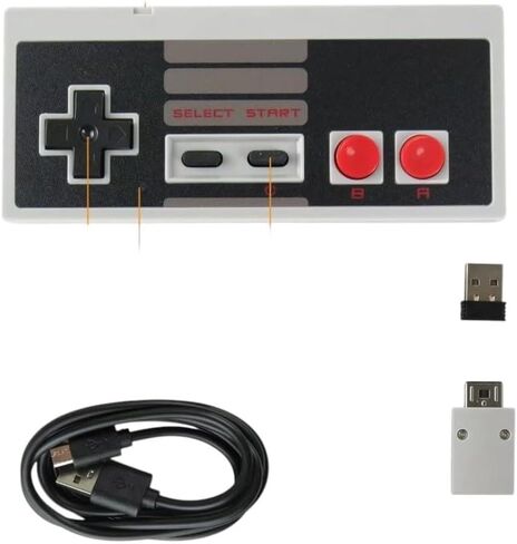 2025 New 2.4 GHz Wireless Controller Upgraded Turbo Function Built-in Rechargeable Battery USB Wireless Adapter for Mini NES Classic Edition PC Mac OS Raspberry PI (2-pk, Classic Gray) in Kuwait