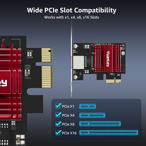 2.5G Network Card, YuanLey 2.5Gb PCIe Ethernet Adapter with Realtek RTL8125B, PCI Express to RJ45 LAN Card, 2500Mbps NIC for Windows/Linux/macOS, Compatible X1/X4/X8/X16 Slot in Kuwait