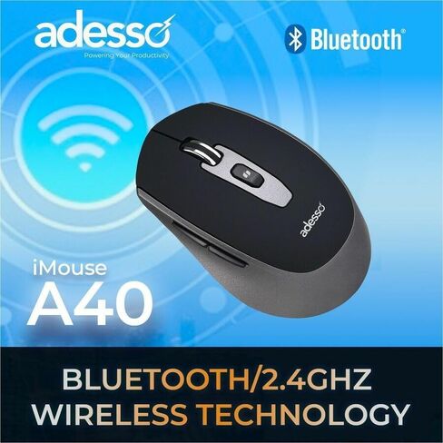 ماوس Adesso iMouse A40 اللاسلكي، بلوتوث ووضع مزدوج 2.4 جيجا هرتز مع مستقبل USB-C، مفتاح التشغيل السريع Copilot AI، مفاتيح النقر الهادئ، 3 مستويات DPI (1000/1600/2400)، 6 أزرار لنظام التشغيل Windows وMac in Kuwait