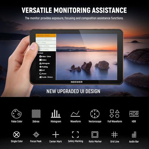 NEEWER F700 شاشة مراقبة ميدانية للكاميرا مقاس 7 بوصات + كابل PS012 USB C إلى HDMI (35 سم) متوافق مع iPhone 17 Pro Max 16 15 S25 Ultra MacBook، شاشة تعمل باللمس مع حذاء بارد/بطارية/كابل 5200 مللي أمبير في الساعة in Kuwait