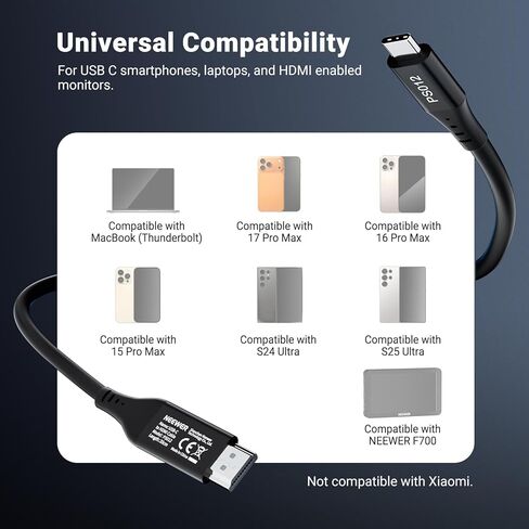 NEEWER F700 شاشة مراقبة ميدانية للكاميرا مقاس 7 بوصات + كابل PS012 USB C إلى HDMI (35 سم) متوافق مع iPhone 17 Pro Max 16 15 S25 Ultra MacBook، شاشة تعمل باللمس مع حذاء بارد/بطارية/كابل 5200 مللي أمبير في الساعة in Kuwait