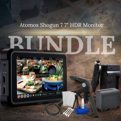 شاشة Atomos Shogun 7 مقاس 7 بوصة ومسجل ومحول شاشة HDR مع تسجيل 4K ودعم ProRes RAW - حزمة مع حامل ثلاثي القوائم على الطاولة ومجموعة المبتدئين وشاحن السفر وبطارية بديلة والمزيد من الملحقات in Kuwait