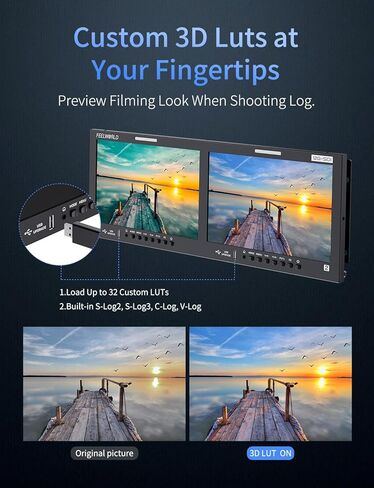 FEELWORLD FRM1001G شاشة مزدوجة 10.1 بوصة 4RU 12G SDI Rackmount مع رسم بياني لناقل الشكل الموجي لون كاذب ثلاثي الأبعاد LUT إيثرنت جهاز التحكم عن بعد لإنتاج OB Van/Studio in Kuwait